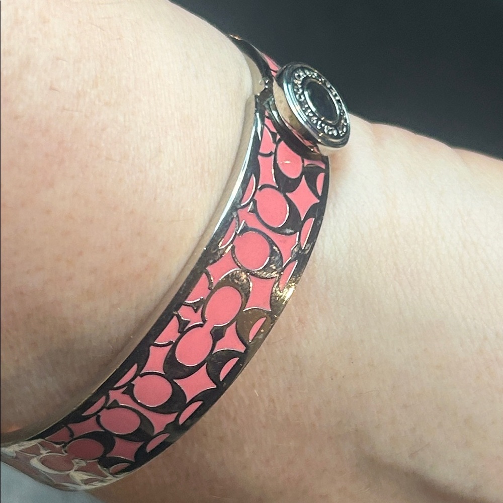 Coach Pink Signature Pattern Enamel Bangle Bracelet - Picture 6 of 6